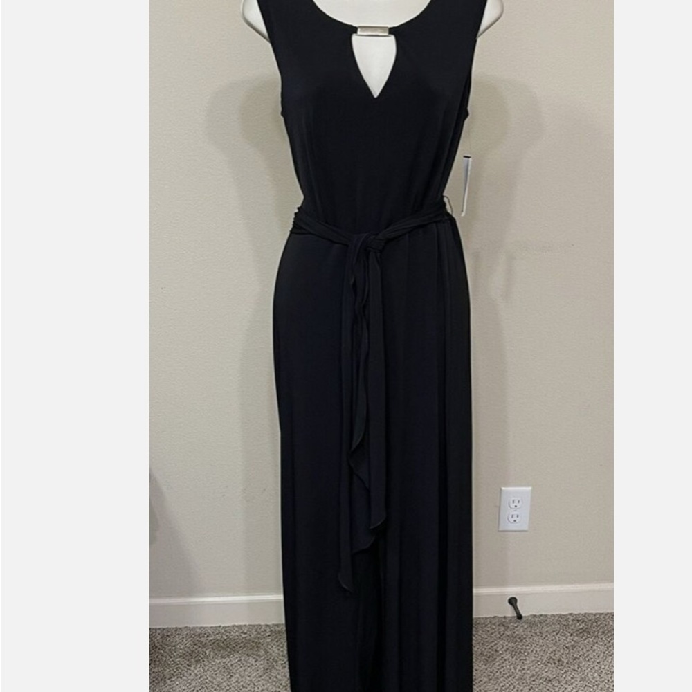 Connected Apparel Women’s Black Sleeveless Stretch Wide Leg Jumpsuit Size 8